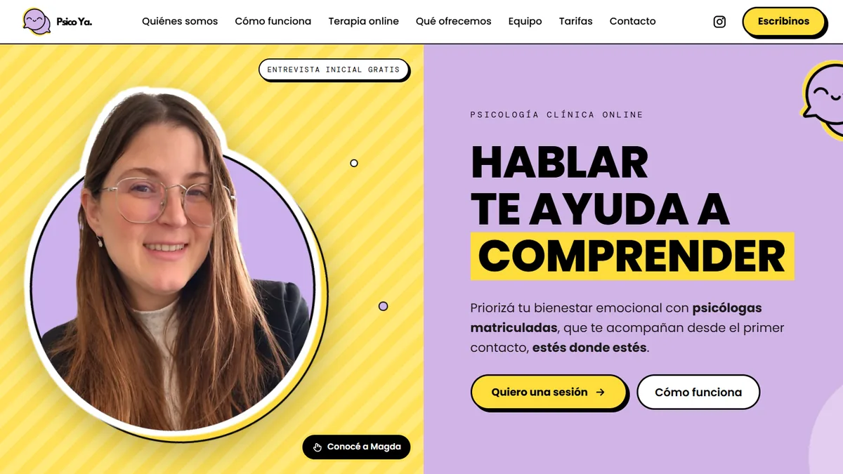 Portada del sitio de Psico Ya